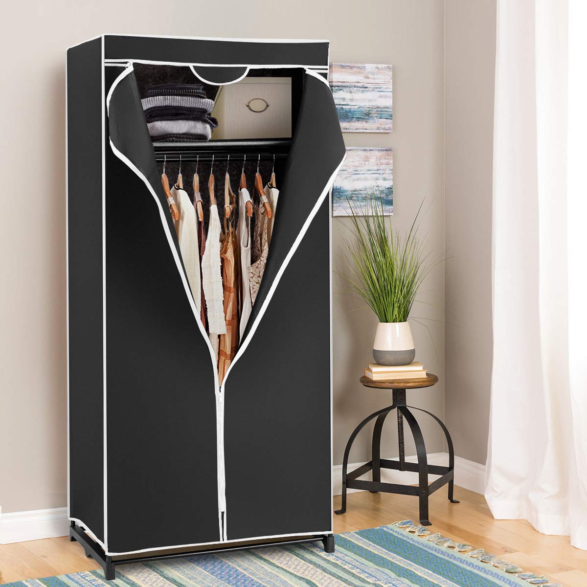 Portable Single Clothes Closet with Hanging Rail