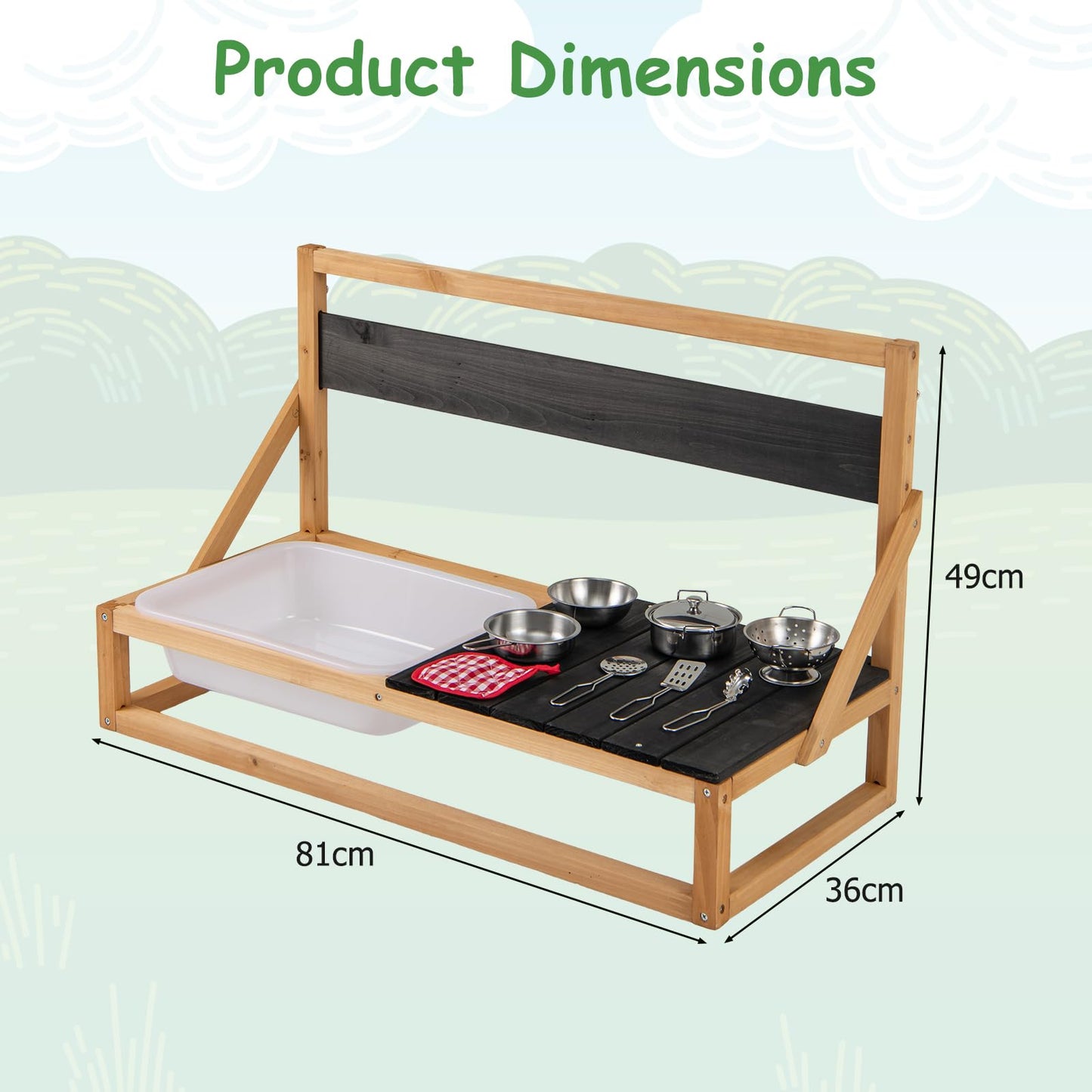 Mud Kitchen with Hanging Hooks for Boys Girls Ages 3+