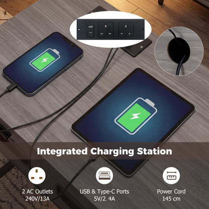 Console Table with LED Lights and Charging Station, 90cm Narrow Entryway Table with 3 Drawers