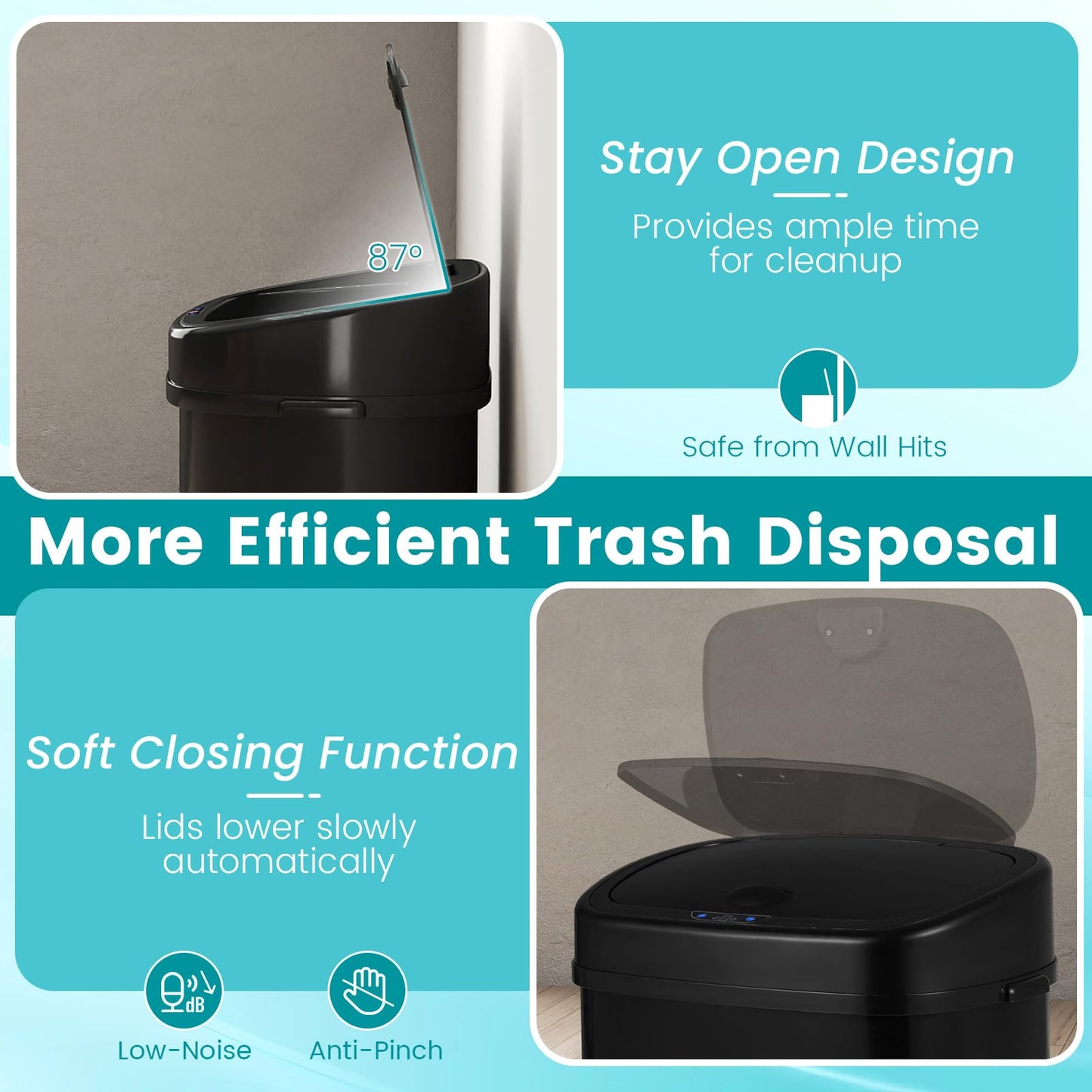 58L/68L Automatic Kitchen Bin, Dual-Zone Touchless Infrared Motion Sensor Waste Bin