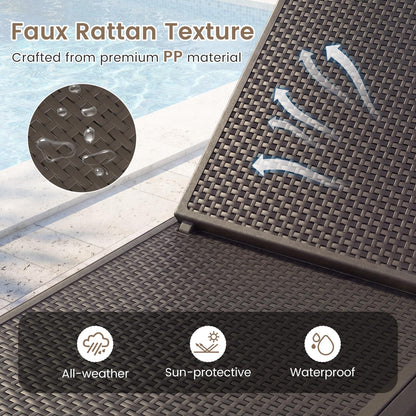 Garden Sun Lounger, PP Rattan-Style Patio Reclining Chaise Lounge Chair Deck Sunbed