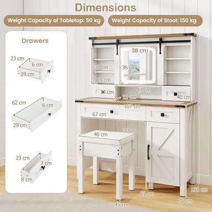 Makeup Vanity Desk and Stool Set with Sliding Mirror and Cabinet