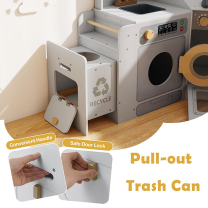 Corner Kitchen Playset with Pull-out Trash Can