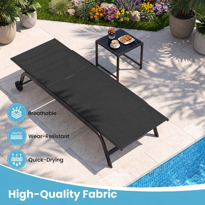 Garden Sun Lounger with Side Table, 6-Level Patio Recliner