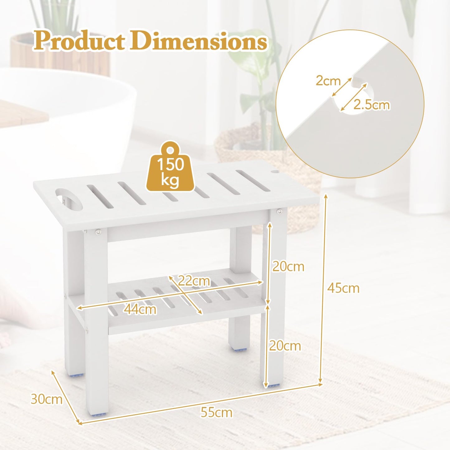 Waterproof HDPE Shower Bench Bath Stool for Inside Shower