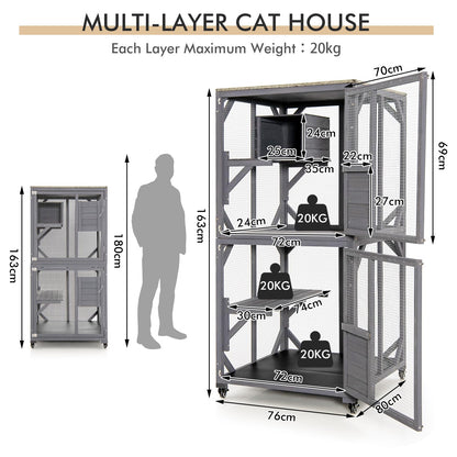Wooden Weatherproof Roof Large Cats Enclosure with 4 Floors