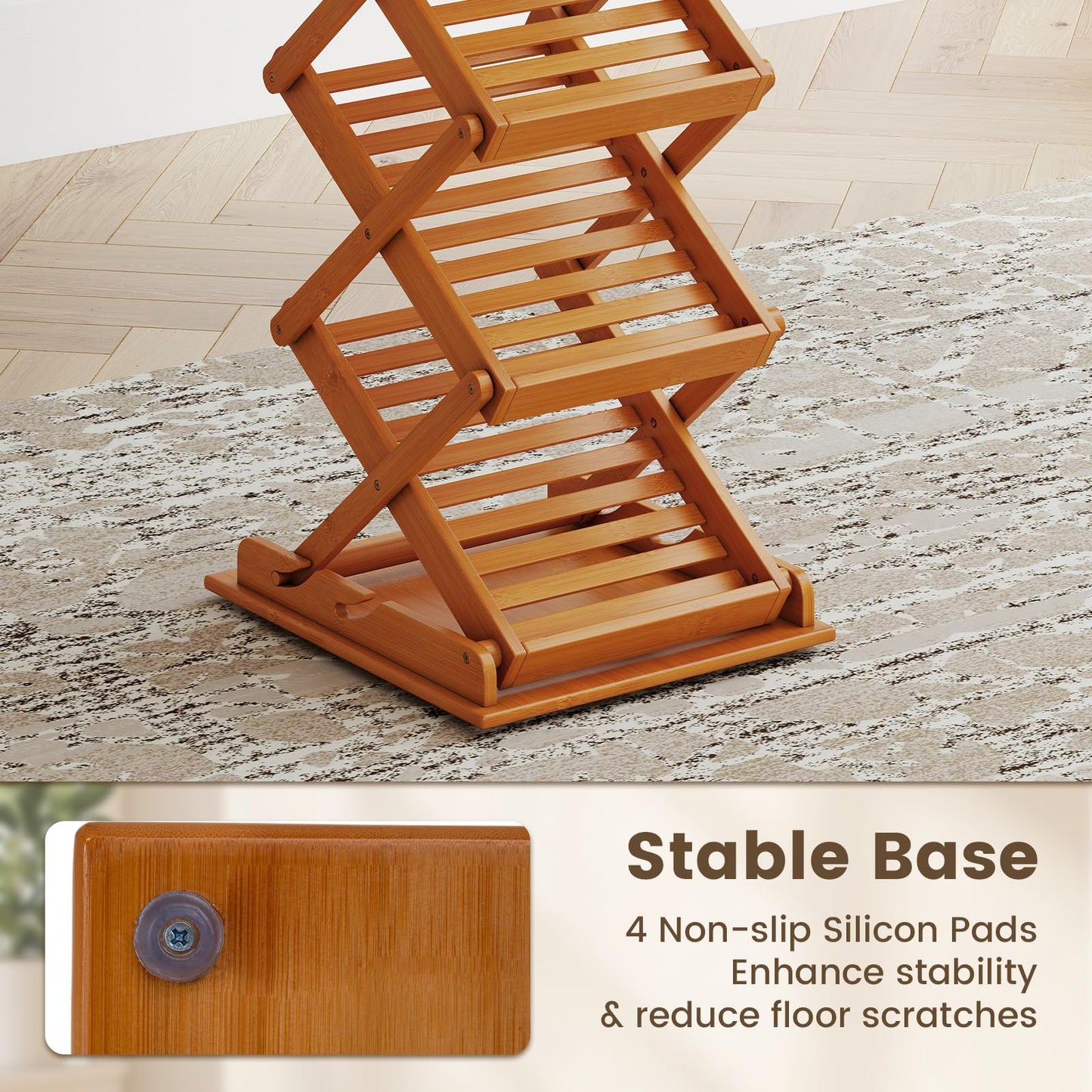 5 Tier Foldable Bamboo Magazine Rack with 2 Adjustable Positions