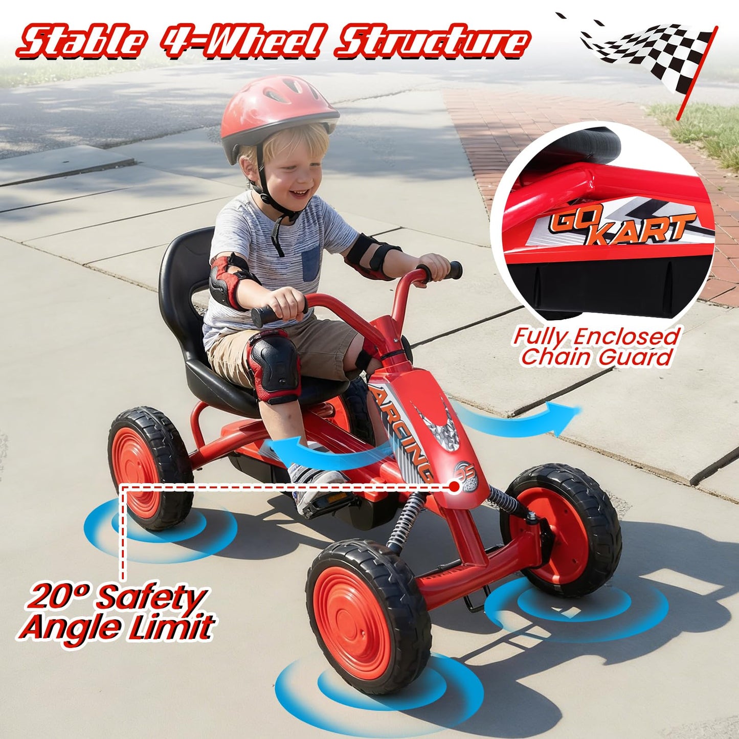 Kids Pedal Go Kart, Ride On Racer with 2-Position Seat