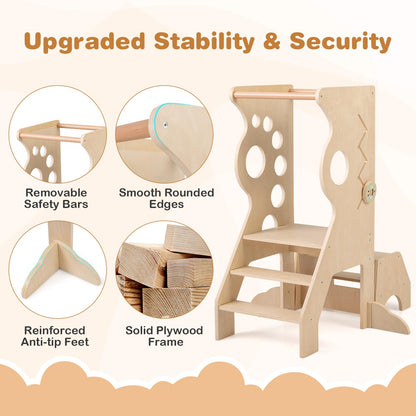 2 in 1 Wooden Standing Tower with Removable Safety Bars