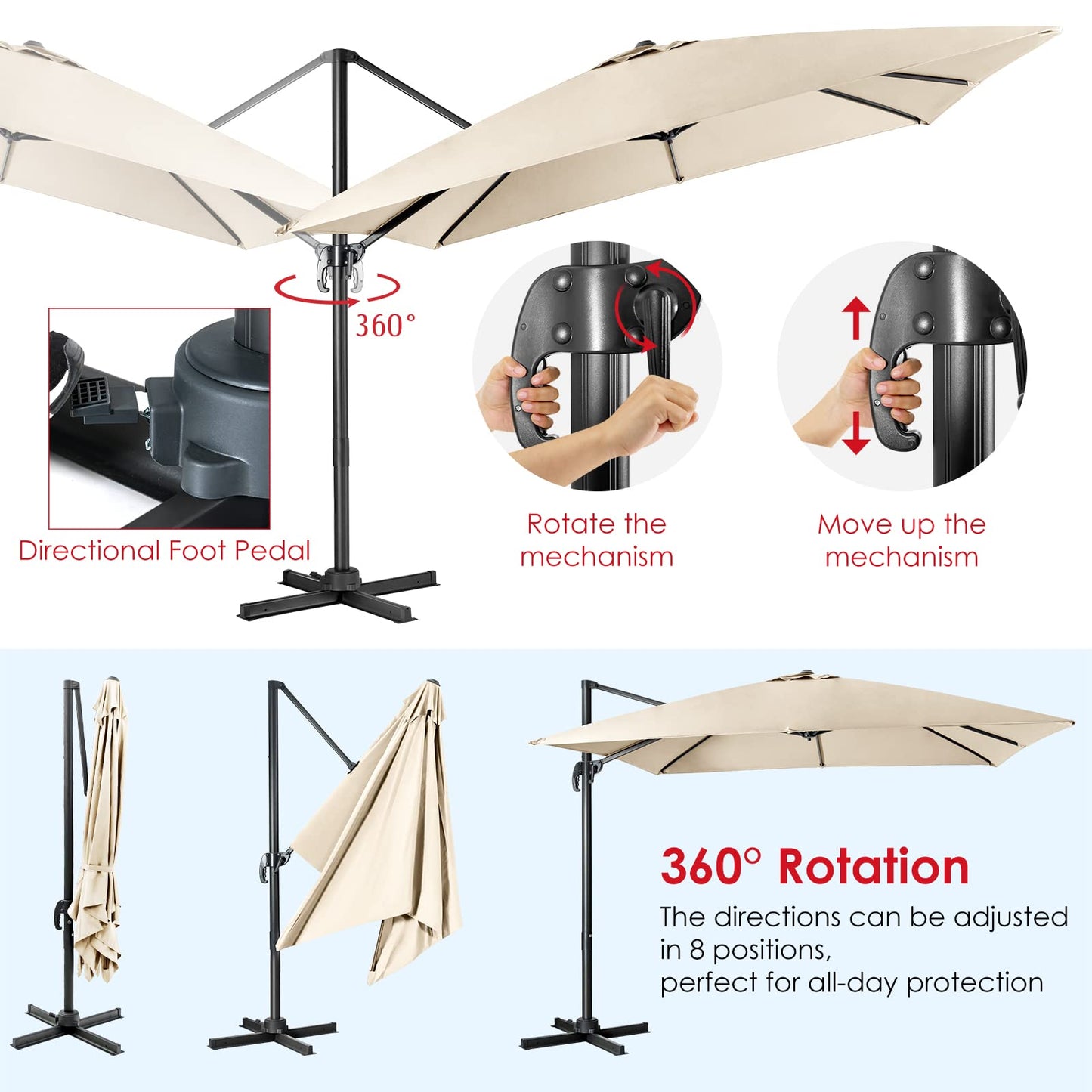 Patio Umbrella Square Offset with Cross Base and Tilt Adjustable