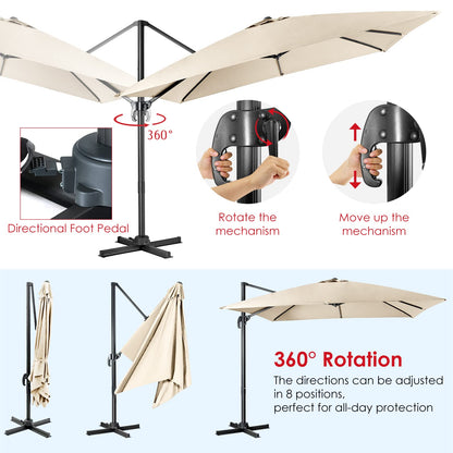 Patio Umbrella Square Offset with Cross Base and Tilt Adjustable