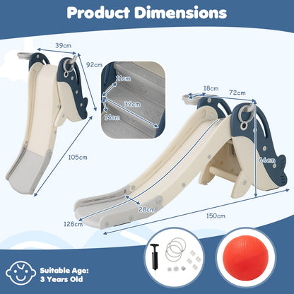 4-in-1 Toddler Slide with Basketball Hoop and Space-saving Folding Design