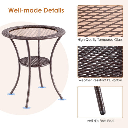 Patio Bistro Table with Tempered Glass Top and Storage Shelf