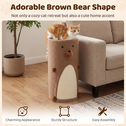 2-Tier Cat House for Indoor Cats with Sisal Scratching Mat Hideaway Cave and Bear Accents