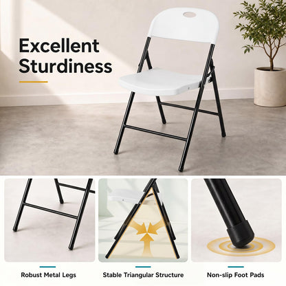 Foldable Plastic Chairs with Ergonomic Backrest and Metal Legs