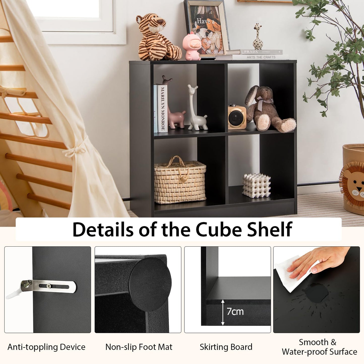4-cube Wooden Storage Cabinet with Anti-Toppling Device