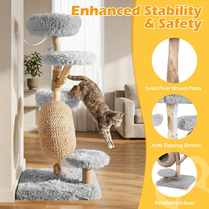 134CM 5-Tier Cat Tree with Woven Cat Condo and Hanging Balls