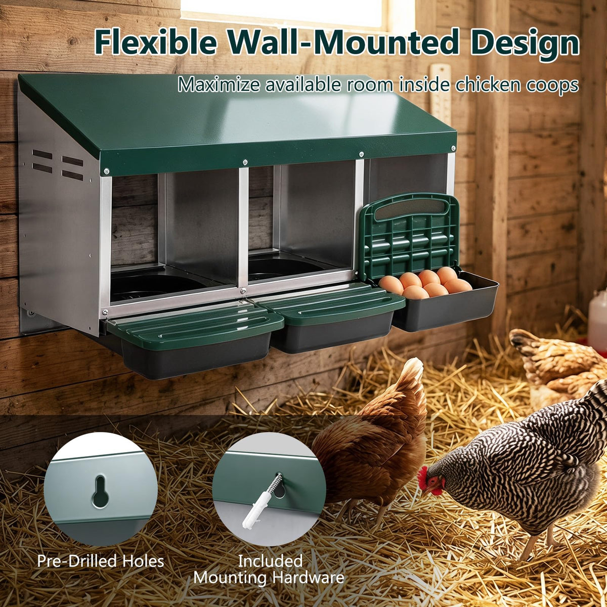 3-Compartment Roll Away Chicken Nesting Box for Hens