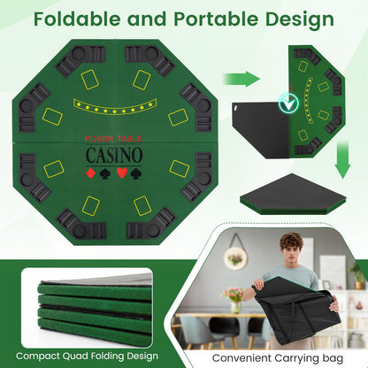 8 Player Foldable Texas Holdem Poker Table Topper with Carrying Bag