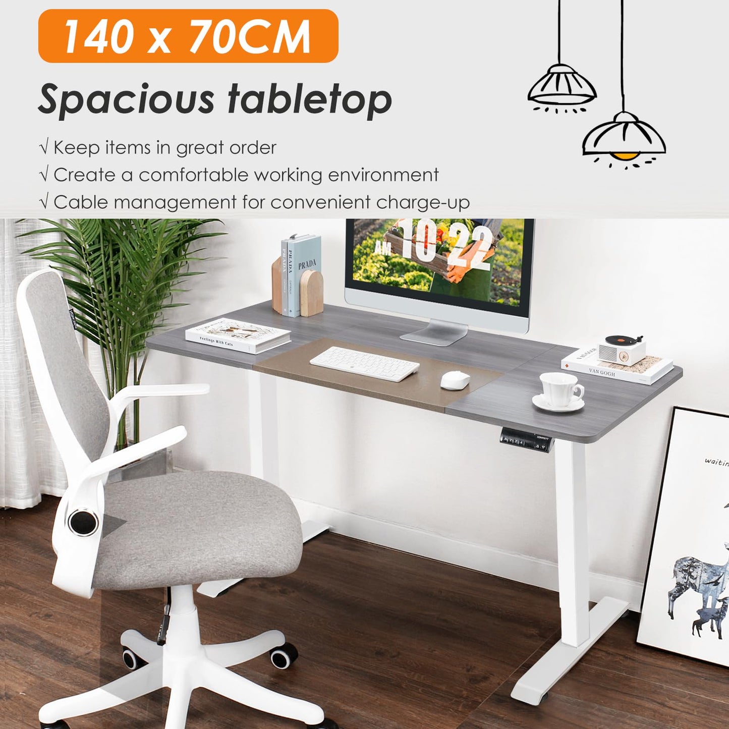 Electric Height Adjustable Standing Desk with Memory Smart Presets and Anti-Collision Function