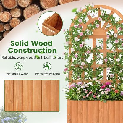 Garden Planter with Trellis, Wooden Raised Bed with Drainage Holes