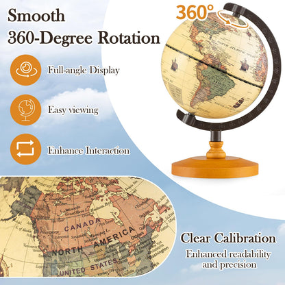 Antique Globe Dia 14cm with Wooden Base and Modern Map