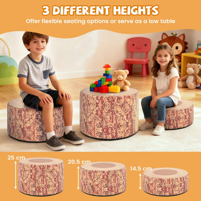 3 PCS Tree Stump Stool Set Round Flexible Seatings