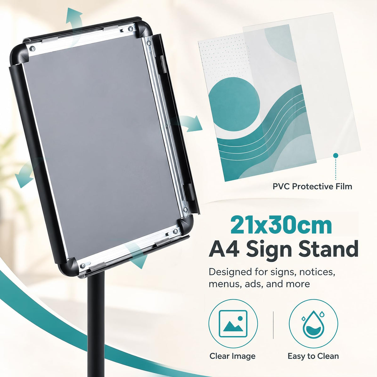 Height Adjustable Sign Holder Stand with Snap-Open Frame