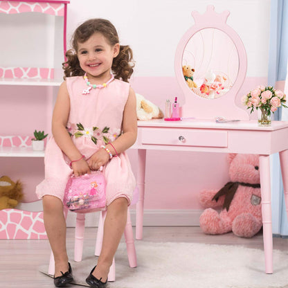 Child's Dressing Table and Cushioned Stool Set