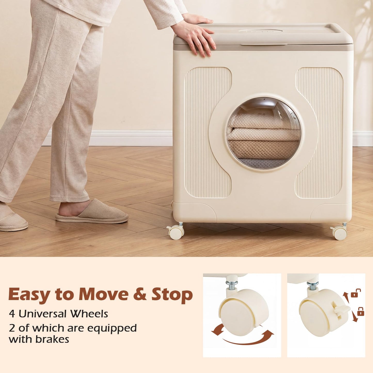 Clothes Storage Box with Lid and Wheels for Bedding Organization