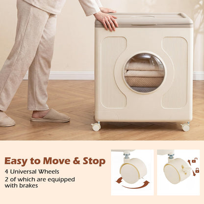 Clothes Storage Box with Lid and Wheels for Bedding Organization