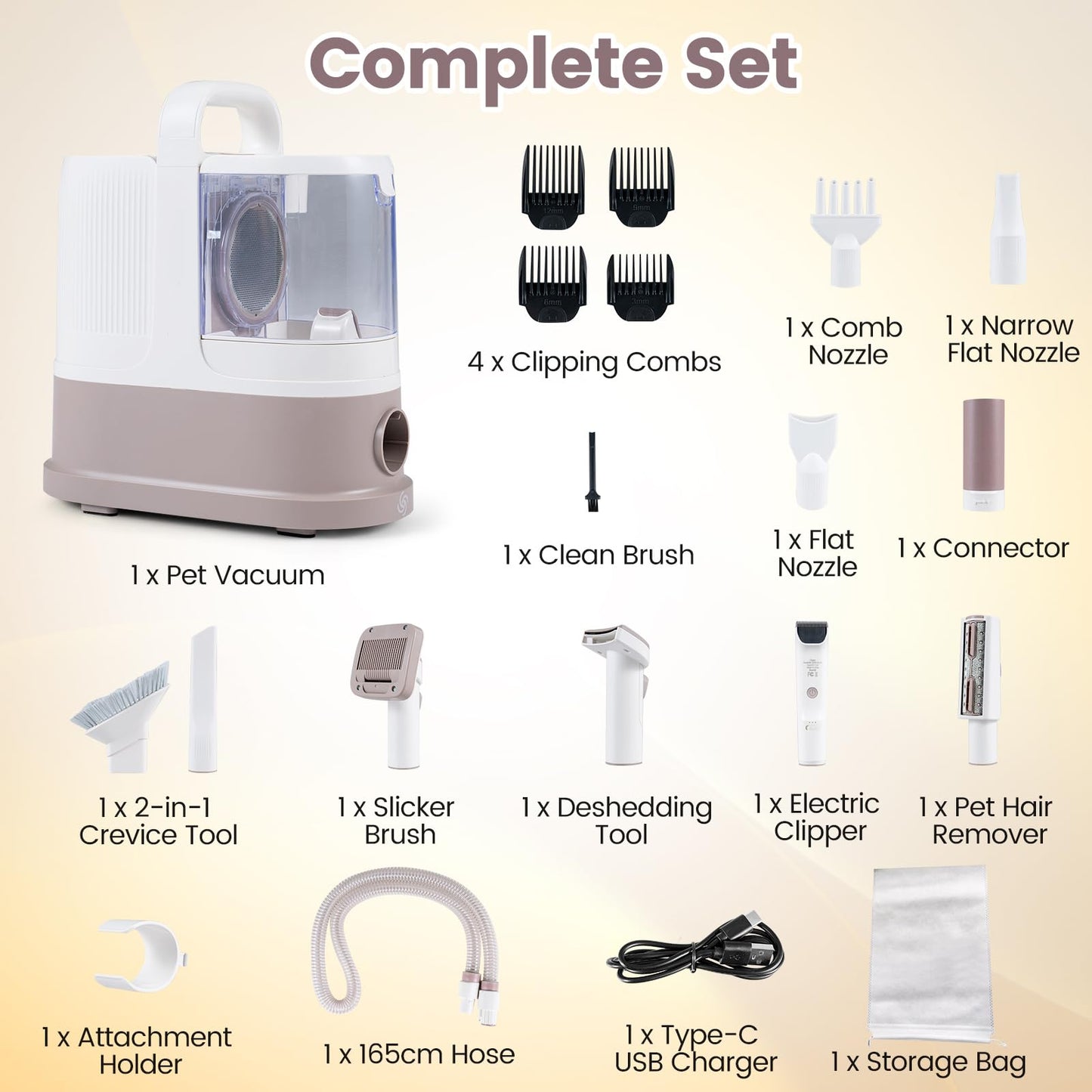 9-in-1 Dog Grooming Vacuum Kit for Shedding with 3 Suction Modes