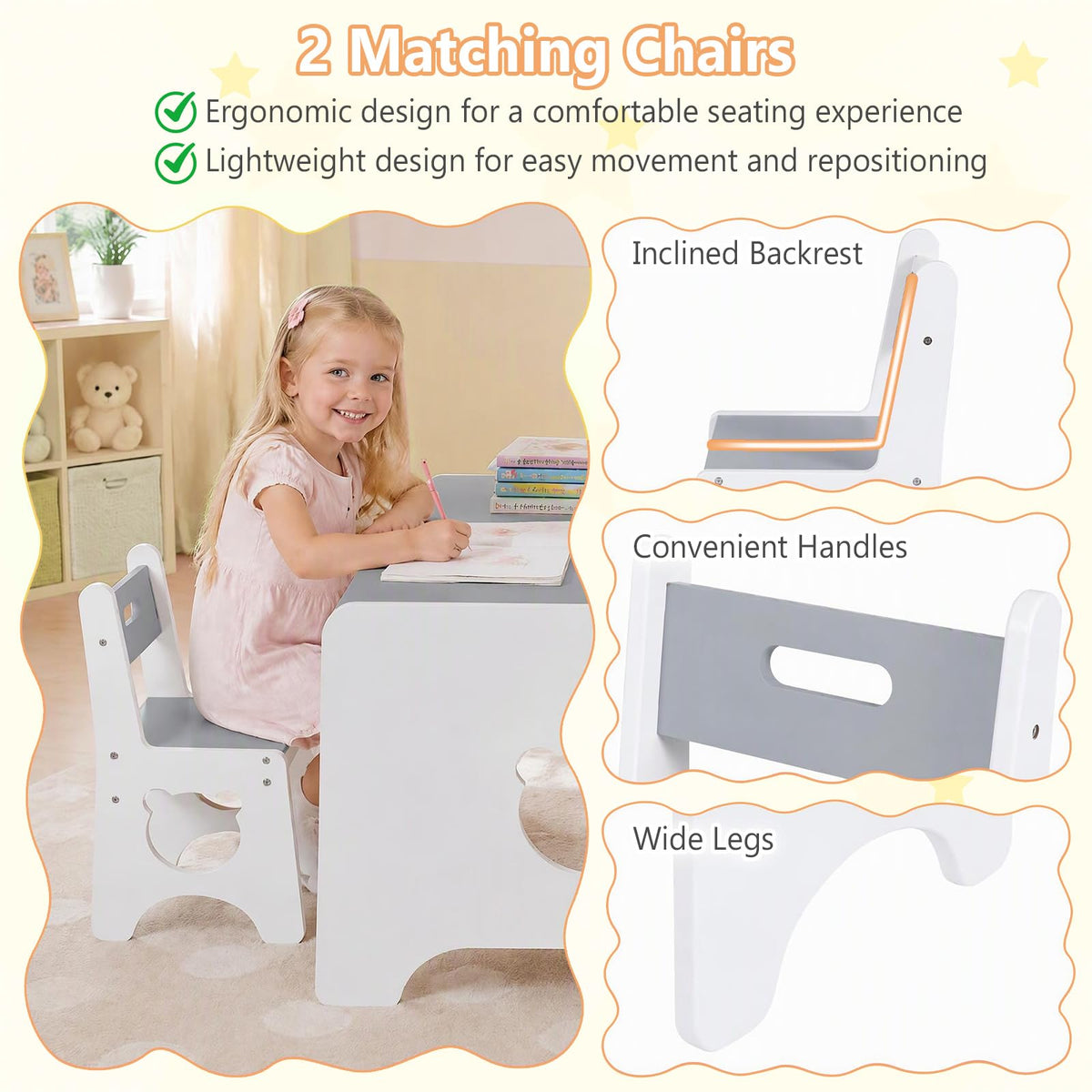 Kids Table and Chair Set, Wooden Children Activity Table