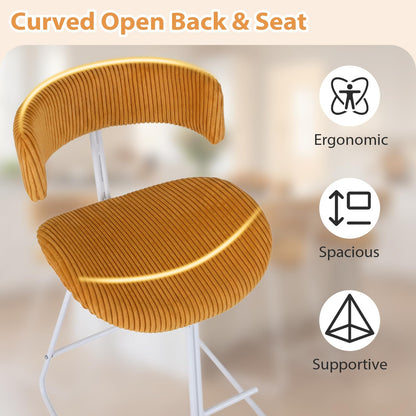 Bar Stools Set of 2, Fabric/PU Leather Upholstered Bar Chairs with Curved Back
