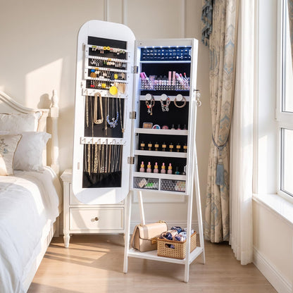 Jewelry Cabinet with Full-Length Mirror Large Storage Capacity and LED Lights