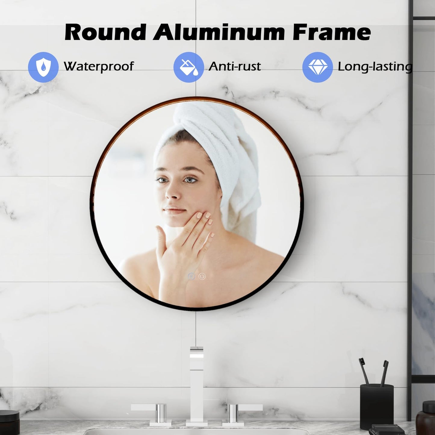 60 CM Round Bathroom Mirror with LED Lights and Anti-Fog Design