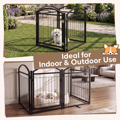 4 Panels Folding Dog Stair Gate, Freestanding Pet Playpen