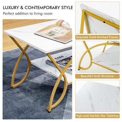 2 Tier Coffee Table with Storage Shelf for Living Room