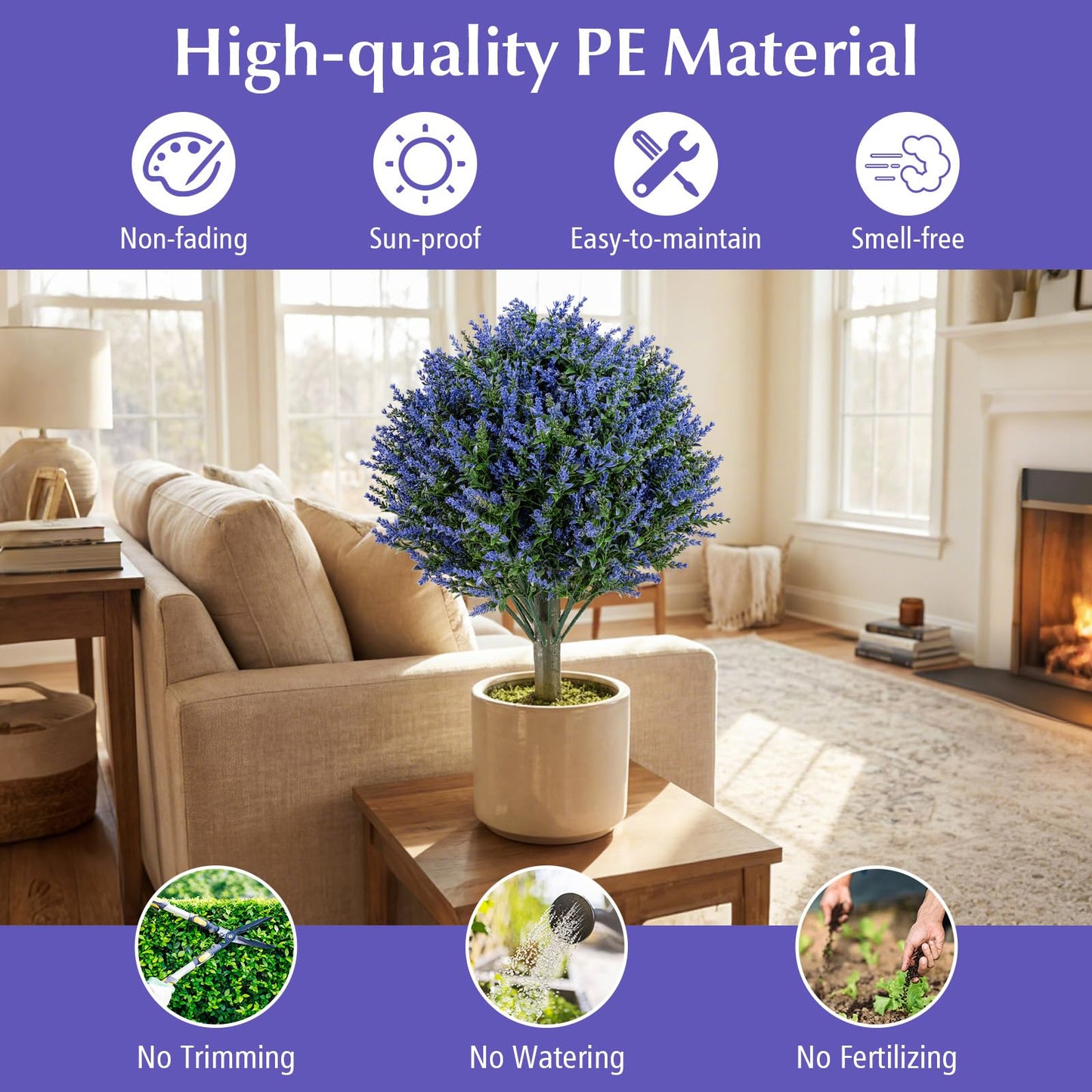 Sun-proof Fake Floral Greenery Topiary Plants for Porch, Garden, Yard (60cm, Lavender Tree)