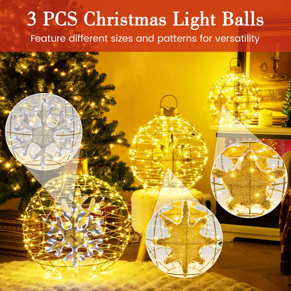 3 Pieces Pre-Lit Hanging Standing Lantern Balls Christmas Ornaments