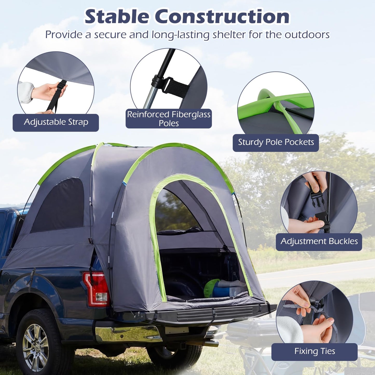 Pickup Truck Tent 168-177 CM Waterproof PU2000mm