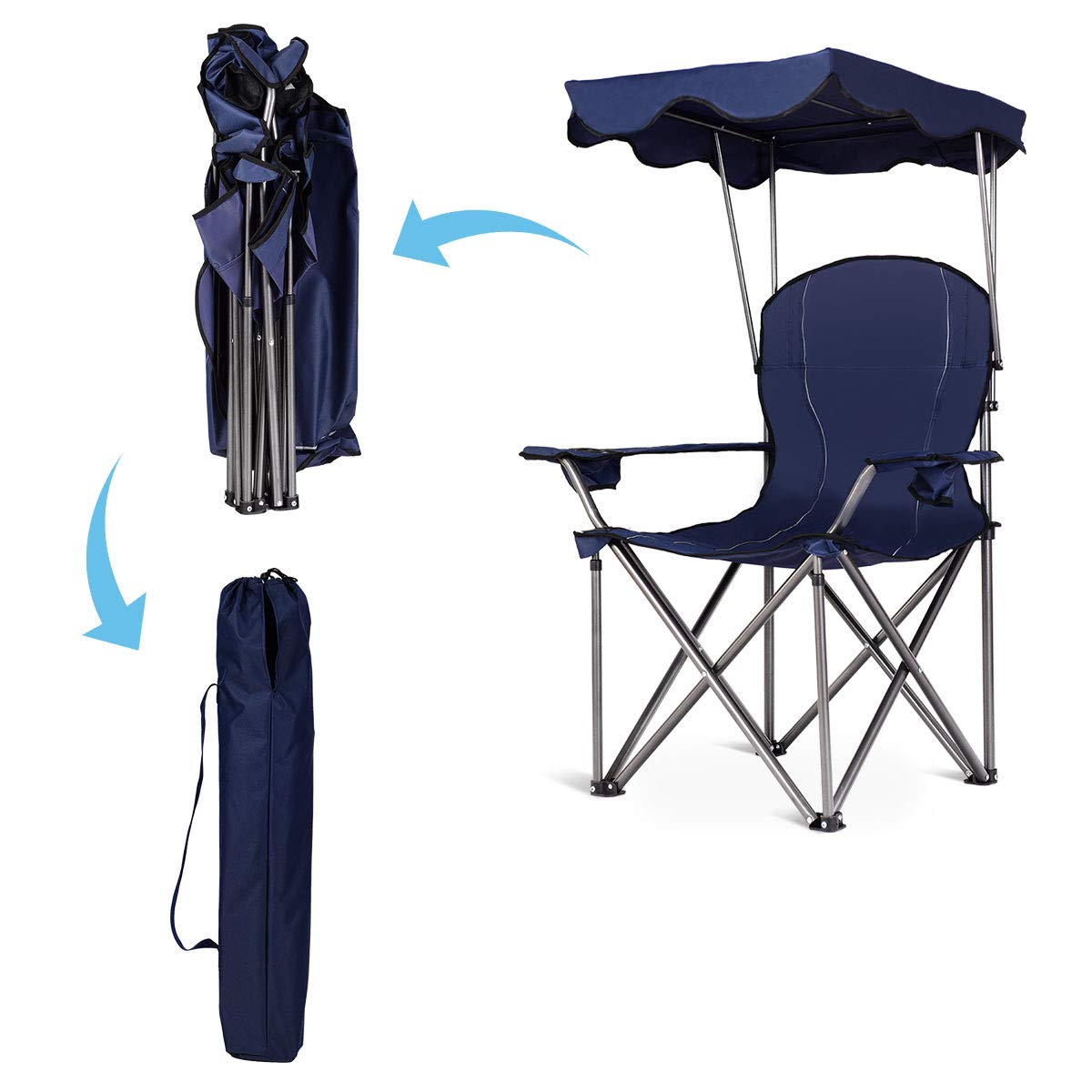 Folding Beach Chair with Shade Canopy and Carry Bag