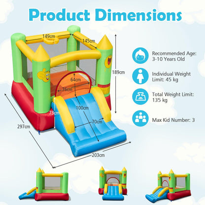 Kids Smiley Face Theme Inflatable Bounce House with Slide and Basketball Hoop (without Blower)