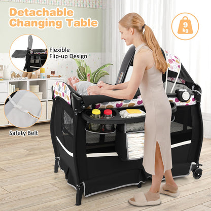Portable Baby Bed Playard with Adjustable Canopy, Changing Table