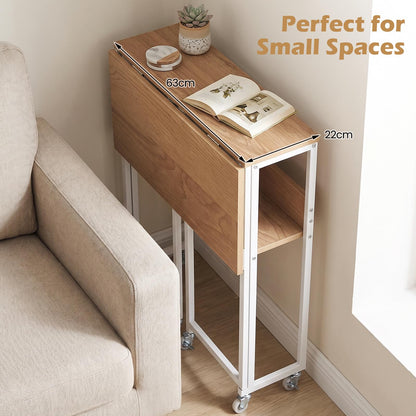 63 cm Small Folding Desk with Smooth Rolling Wheels and Storage Shelf for Home Office