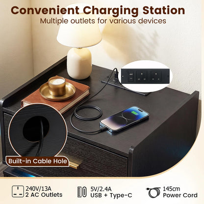 Nightstand with Charging Station and 2 Storage Drawers