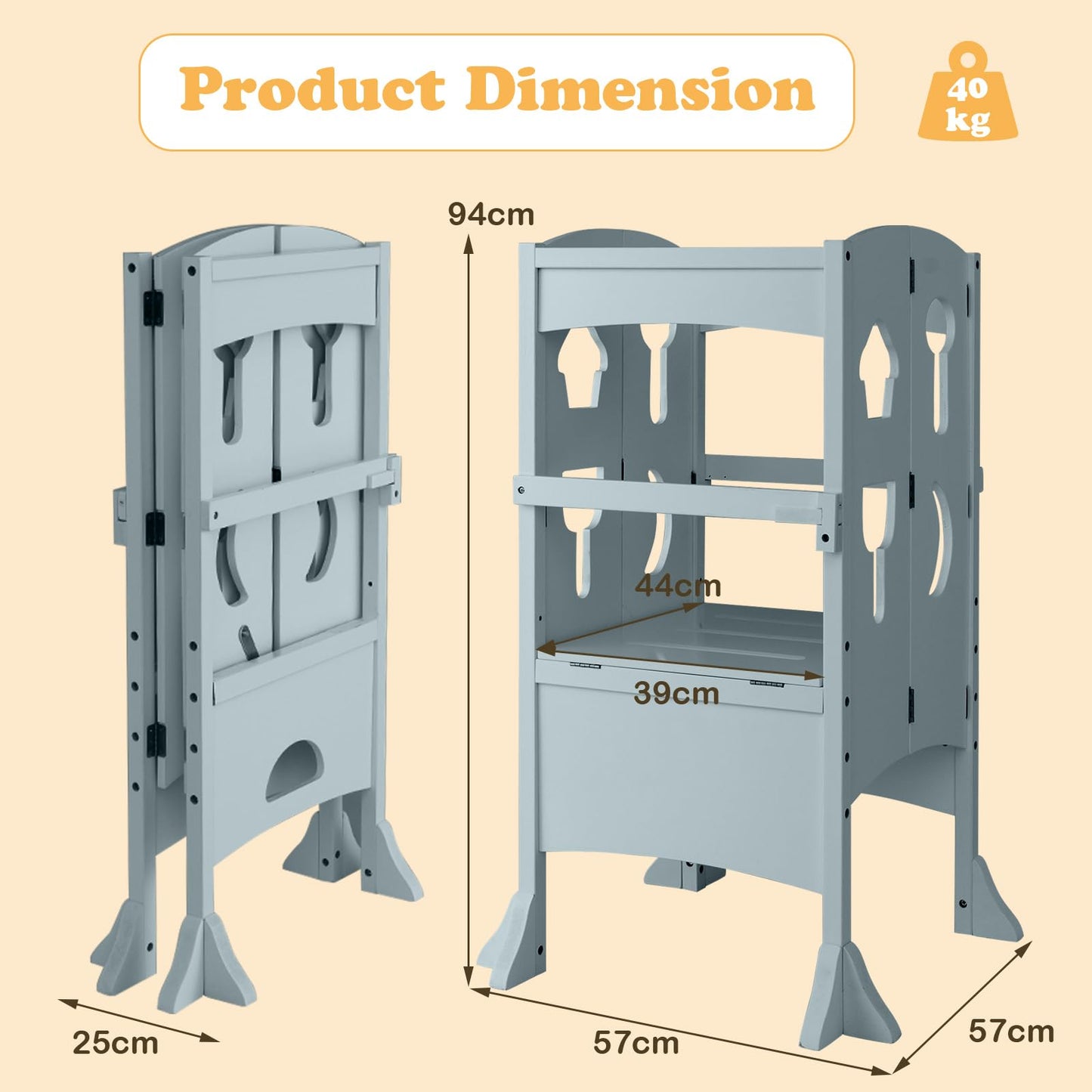 Height Adjustable Toddler Kitchen Helper with Safety Latches and Protective Rail