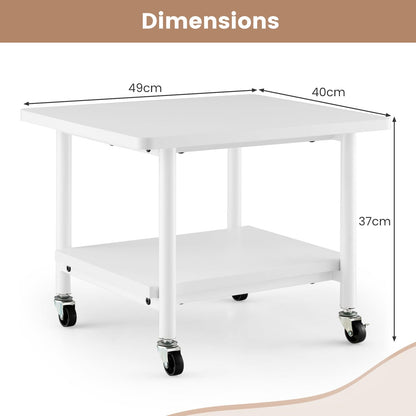 2 Tier Wooden Printer Stand with 360° Swivel Casters