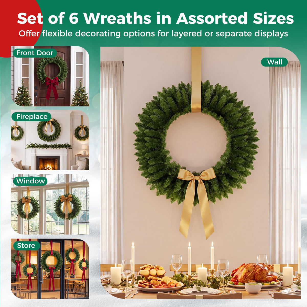 6PCS 36-76cm Nesting Christmas Wreaths Set