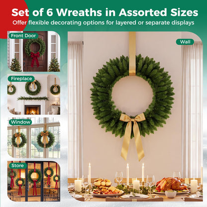 6PCS 36-76cm Nesting Christmas Wreaths Set